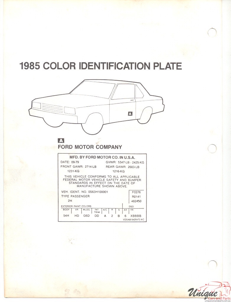 1985 Ford Paint Charts DuPont 7